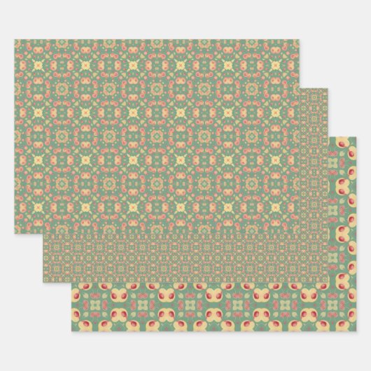 アップルフルーツ抽象芸術ヴィンテージ幾何学模様3 ラッピングペーパーシート (セット)