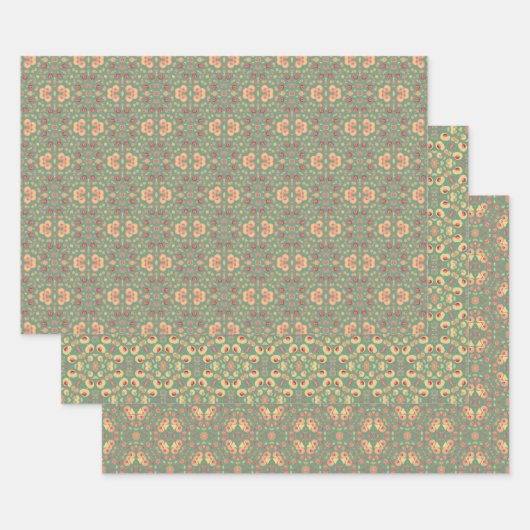 アップルフルーツ抽象芸術ヴィンテージ幾何学模様5 ラッピングペーパーシート (セット)