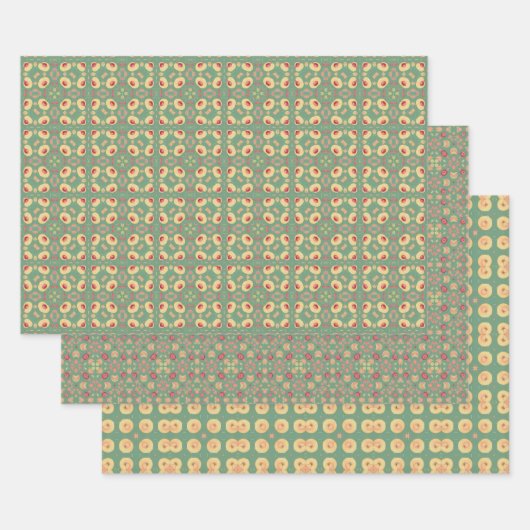 アップルフルーツ抽象芸術ヴィンテージ幾何学模様6 ラッピングペーパーシート (セット)