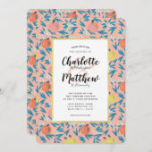 アップルフローラコーラルピンクネイビー結婚式招待状 招待状 (正面/裏面)