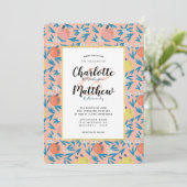 アップルフローラコーラルピンクネイビー結婚式招待状 招待状 (スタンド正面)