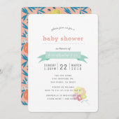 アップルフローラピンクネイビーベイビーシャワー招待状 招待状 (正面/裏面)