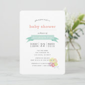 アップルフローラピンクネイビーベイビーシャワー招待状 招待状 (スタンド正面)