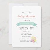 アップルフローラピンクネイビーベイビーシャワー招待状 招待状 (正面)