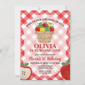 アップルブッシェルおもしろい1st誕生日招待状 招待状 (正面)