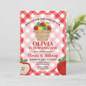 アップルブッシェルおもしろい1st誕生日招待状 招待状 (スタンド正面)