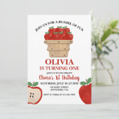 アップルブッシェルおもしろい1st誕生日招待状 招待状 (スタンド正面)