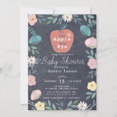 アップルブラックシャルボードフローラピンクベビーシャワー 招待状 (正面)