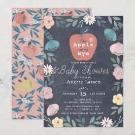 アップルブラックシャルボードフローラピンクベビーシャワー 招待状