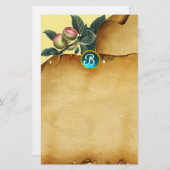 アップルブランチ、パーチメントブルージェムストーンモノグラム 便箋 (正面/裏面)