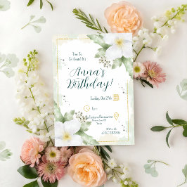 アップルブロッサムウォーターカラー花模様誕生日 招待状