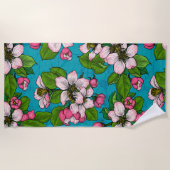 アップルブロッサムオンターコイズ ビーチタオル (正面)