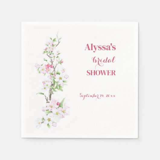 アップルブロッサムブライダルシャワー パーソナライズされた スタンダードカクテルナプキン (正面)