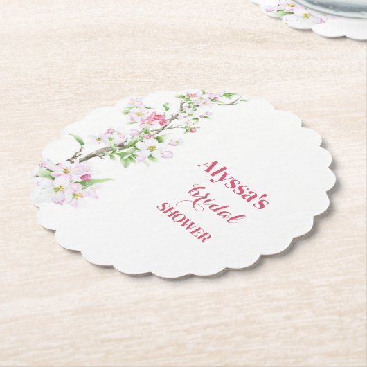 アップルブロッサムブライダルシャワー パーソナライズされた ペーパーコースター (アングル)