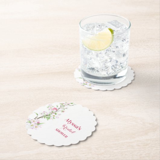 アップルブロッサムブライダルシャワー パーソナライズされた ペーパーコースター (インサイチュ)