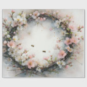 アップルブロッサムリース水彩画 ラッピングペーパー (フラット)