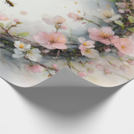 アップルブロッサムリース水彩画 ラッピングペーパー
