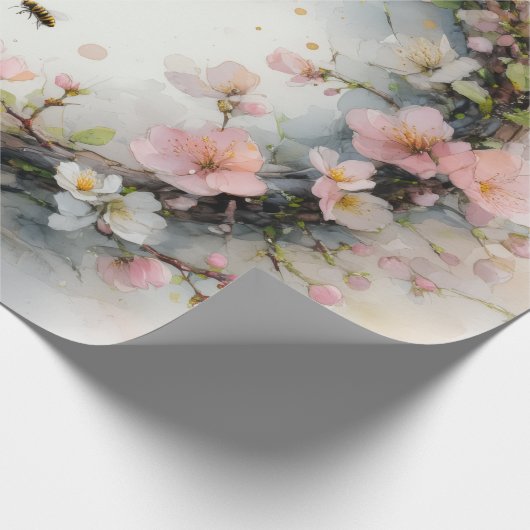 アップルブロッサムリース水彩画 ラッピングペーパー (角)