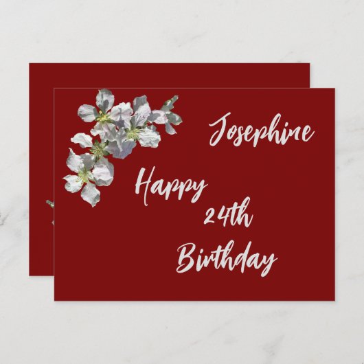 アップルブロッサム深い赤の名前と古い誕生日 ポストカード (正面/裏面)
