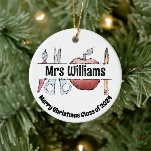 アップルペンシルとハサミのデザイン - 教師へのギフト セラミックオーナメント (ツリー)