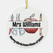 アップルペンシルとハサミのデザイン - 教師へのギフト セラミックオーナメント (正面)