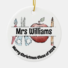 アップルペンシルとハサミのデザイン - 教師へのギフト セラミックオーナメント
