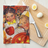 アップルボビング危険 – 面白いハロウィーン装飾 キッチンタオル (四つ折り)