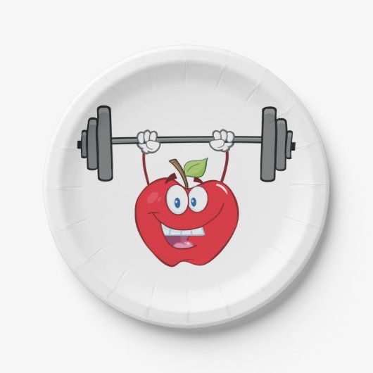 アップルリフティングウェイトフィットネスフルーツキャラクター ペーパープレート (正面)