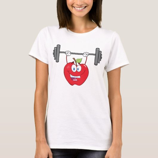 アップルリフティングウェイトフィットネスフルーツキャラクター Tシャツ (正面)