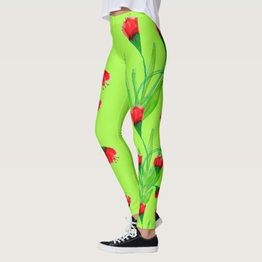 アップルレッドとライム レギンス (左)