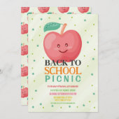 アップル新学期パーティープレスクールピクニック 招待状 (正面/裏面)