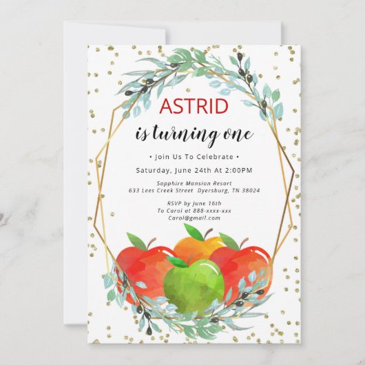 アップル誕生日招待状、誕生日招待状 招待状 (正面)