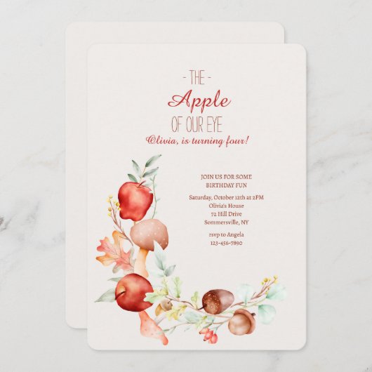 アップル誕生日 招待状 (正面/裏面)