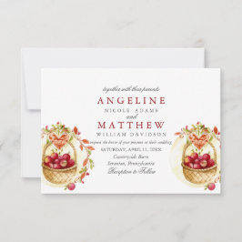 アップル赤いハートリーフツリーフォレ結婚スト 招待状