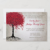 アップル赤いハートリーフツリーフォレ結婚スト 招待状 (正面)