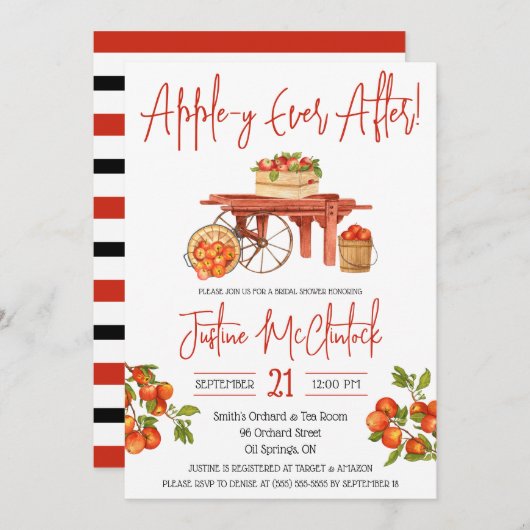 アップル・イが追いかけて！Appleをテーマにしたブライダルシャワー 招待状 (正面/裏面)
