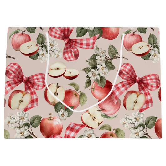 アップル＆ギンガムリボンのベイビーシャワーギフトバッグ ラージペーパーバッグ (正面)