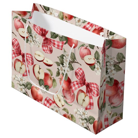 アップル＆ギンガムリボンのベイビーシャワーギフトバッグ ラージペーパーバッグ (正面アングル)