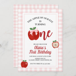 アップル ピンクの蝶ネクタイ プレッピー コケティ 1歳の誕生日 招待状