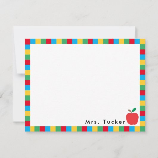 アップル&ブロックカラフルかわいい先生文房具 ノートカード (正面)