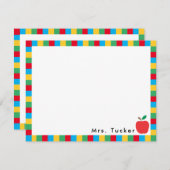 アップル&ブロックカラフルかわいい先生文房具 ノートカード (正面/裏面)