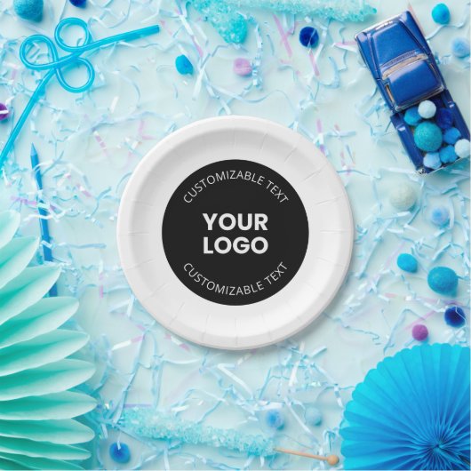 アップロードしたビジネスロゴ(編集可能文字付き) ペーパープレート (パーティー)