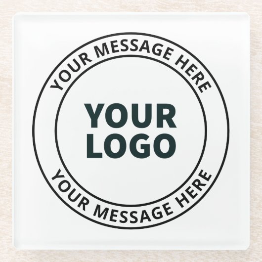 アップロードしたロゴ+編集可能な循環文字 ガラスコースター (正面)