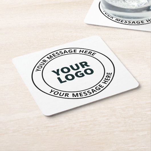 アップロードしたロゴ+編集可能な循環文字 スクエアペーパーコースター (アングル)