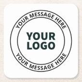 アップロードしたロゴ+編集可能な循環文字 スクエアペーパーコースター (正面)