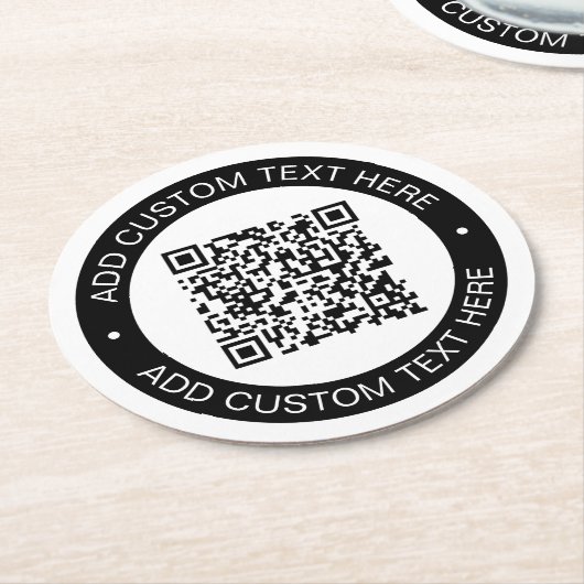 アップロードした独自のQRコードまたはイメージで置き換え ラウンドペーパーコースター (アングル)