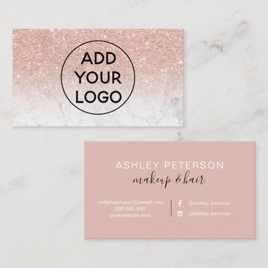 アップロードのロゴのタイポグラフィの大理石のばら色の金ゴールドのグリッター 名刺 (正面/裏面)
