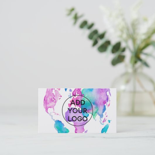 アップロードのロゴの世界地図の地球のシックな水彩画のペンキ 名刺 (スタンド正面)