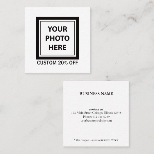アップロード写真の写真と追加文字-カスタマイズシンプル 割引カード (正面/裏面)