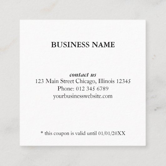 アップロード写真の写真と追加文字-カスタマイズシンプル 割引カード (裏面)